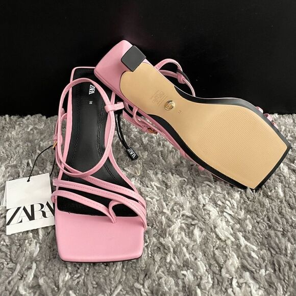 NWT Zara Strappy Heeled Leather Sandals - Picture 11 of 12